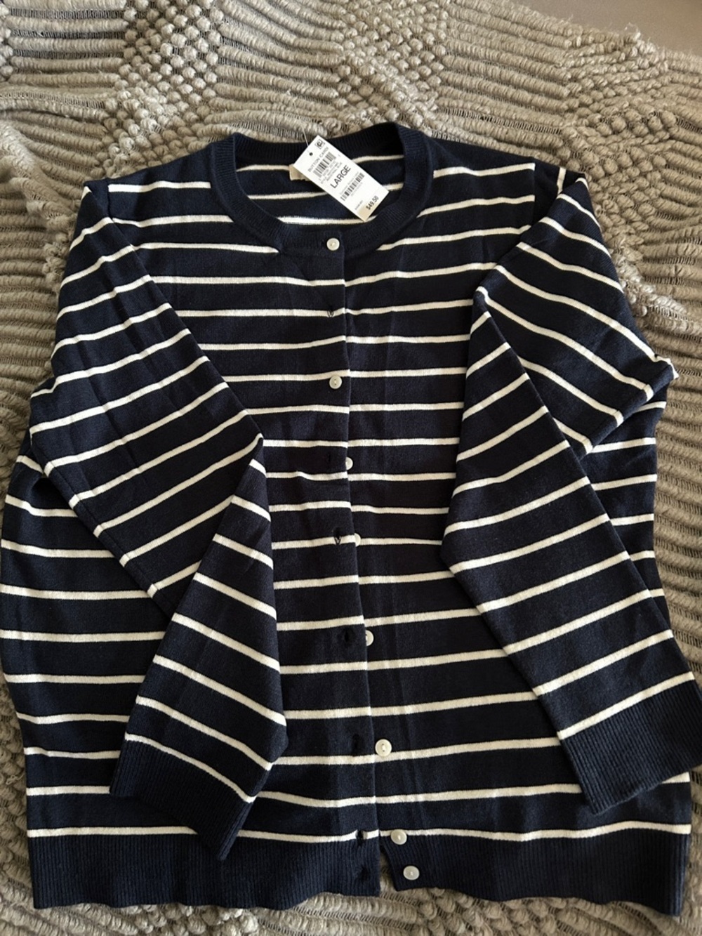 Style & Co. Navy and White Striped Button Cardigan